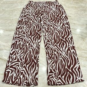 H&M Divided‎ | Wide Leg Zebra Animal Print Pants | Brown & White | Size Small